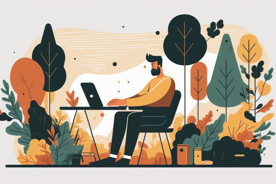 Mężczyzna przed komputerem czyta regulacje pracy zdalnej